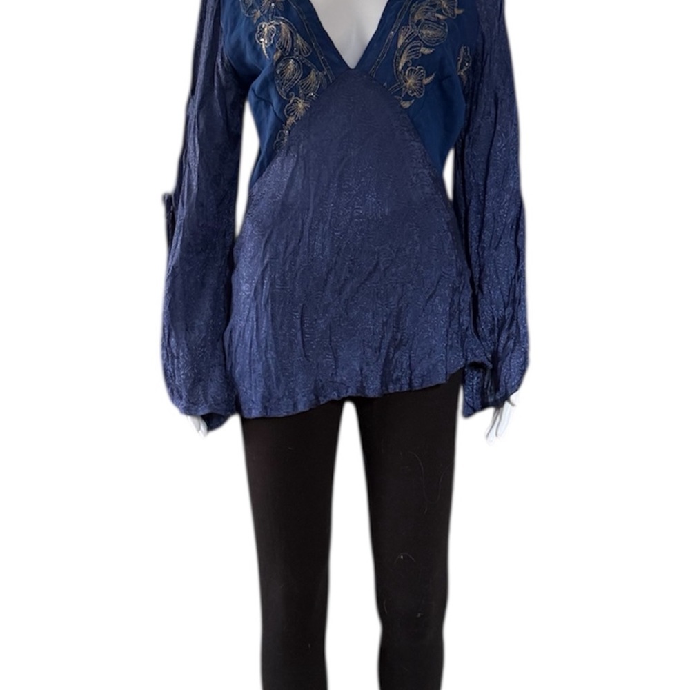 Jezebel Navy Blue Blouse with Embroidered Details